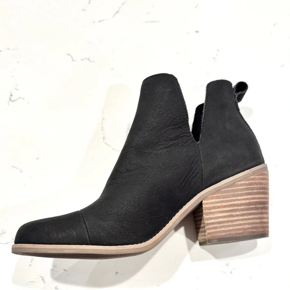 Toms Eliza Black Nubuck Leather Wedge Heel Ankle Boots Women’s Size 8.5 NWOT - Picture 9 of 14